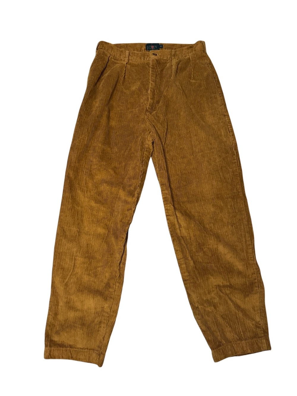 Vintage 90s J. Crew Men's Pleated Corduroy Pants Mustard Brown Size 31